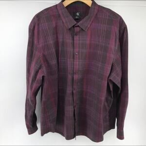 Calvin Klein Mens 2XLMulti Color Plaid Long Sleeve Shirt ButtonFront